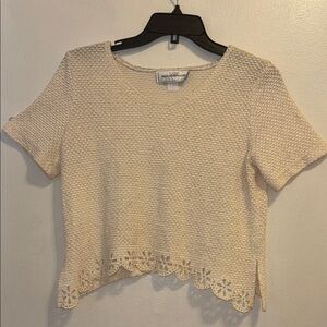 Molly Malloy Cream Cropped Ribbed Blouse
